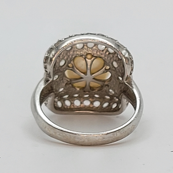 LUC | Sterling Silver Rhinestones Imitation Pearl Ring Size 8.75 - Picture 3 of 12